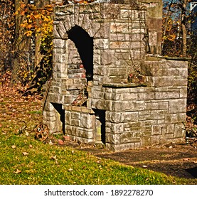 Old Stone Fireplace During Fall Season 