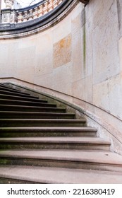 Old Stone Stairway On A Winter Day In Dresden Old Town Streets, Altstadt.