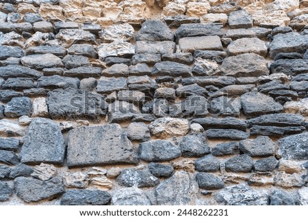 Old Stone Wall Texture Background, Rock Blocks Wall, Ancient Bricks Fence, Retro Stonewall with Copy Space, Brickwork Exterior Mockup