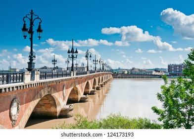 Old Stony Bridge In Bordeaux, France