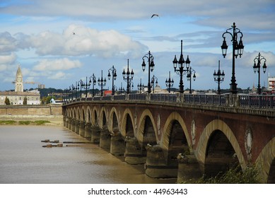 Old Stony Bridge In Bordeaux, France