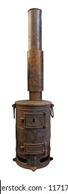 Old Stove With Chimney Isolated. Clipping Path Included.