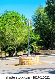 Old Street Lantern In The Center Of A Roundabout In Lebanon