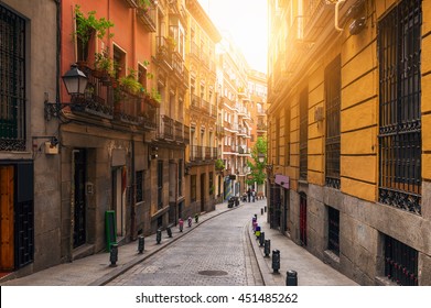 Old Street In Madrid, Spain. Madrid Architecture And Landmark, Madrid Cityscape