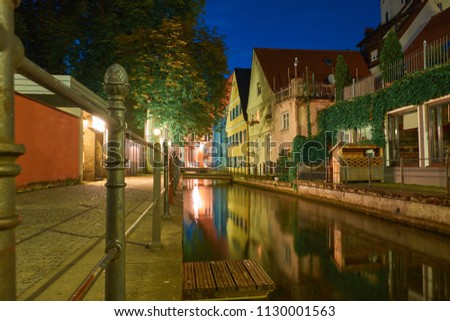 old street in Memmingen at night, Germany