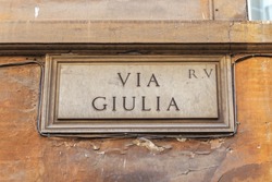 Old Street Sign In Rome, Italy - Via Giulia
