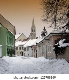 Old Street In Town Bratislava In Winter