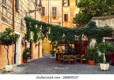 Old street in Trastevere in Rome, Italy