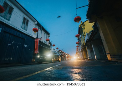 Old streets in melaka at night, melaka old town, melaka town MELAKA, MALAYSIA - 21 MAR 2019