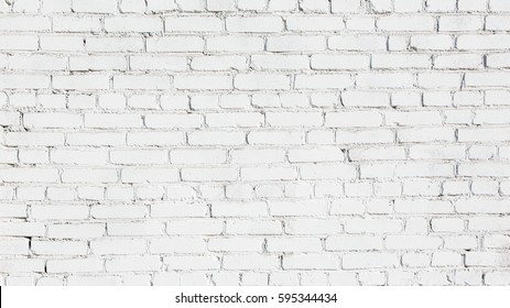 Old Stucco White Brick Wall. Abstract Whitewash Brickwall Background Texture. Vintage Wallpaper Web Banner Wide Screen For design - Shutterstock ID 595344434