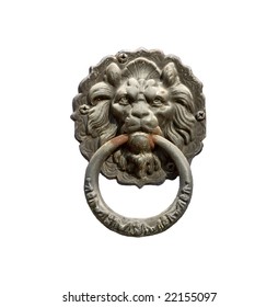 Old style lion's head knocker  isolated on white