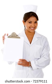 Old Style Nurse With A Clipboard - Isolated Over White