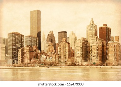 Old Style Photo Of Lower Manhattan In New York.