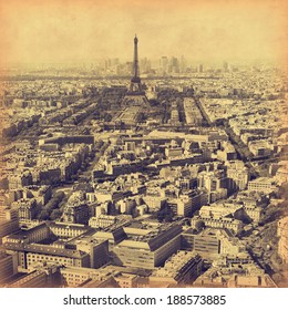 Old Style Photo Of Paris, France. Aerial View.