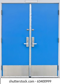 Old Style School Door - Blue Isolated On A White Background