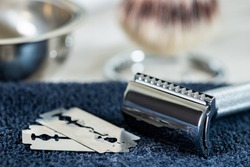 Old Style Men’s Shaving Accessories, Safety And Straight Razors, Brush And Shaving Soap, For Home Use.