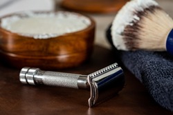 Old Style Men’s Shaving Accessories, Safety And Straight Razors, Brush And Shaving Soap, For Home Use.