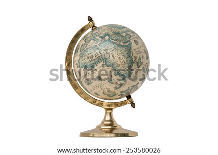 Old Style World Globe - Antique world globe isolated on white background.  Studio close up.  Showing Africa and some of Middle East.