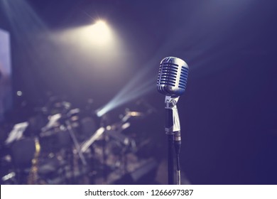 Old Stylish Vintage Retro Microphone On Stage