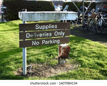 Old 'Supplies, Deliveries, No Parking' Signage In Beaumont Hospital, Dublin, Ireland. 