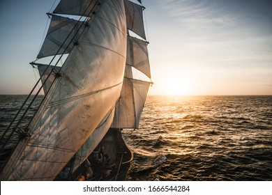 Old Tall Ship Sails Backlit