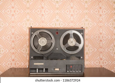  Old Tape Recorder On Wooden Table 