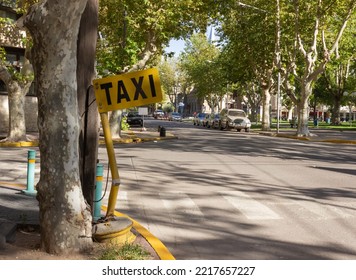 Old Taxi Rank In Town On A Sunny Day.