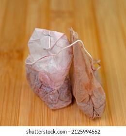 Old tea bags in close-up