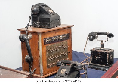 old telephone. Ready to connect. An antique telephone switchboard in the mid-20th century. museum Kerala India