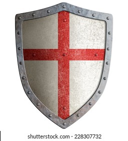 Old Templar Or Crusader Metal Shield Isolated On White