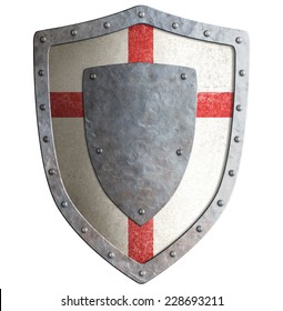 Old Templar Or Crusader Metal Shield Isolated On White