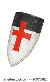 Old Templar Or Crusader Shield Isolated On White