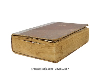 Old Text Book Isolated On White Background, Clipping Path Included.