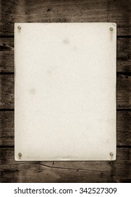 Old Textured Paper Sheet On A Dark Wood Table. Horizontal Mockup