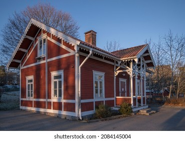 Old Thorp Homestead House From 1800s, The Lilla Ängby Gård A Sunny Autumn Day In The District Bromma Of Stockholm, Sweden 2021-11-30