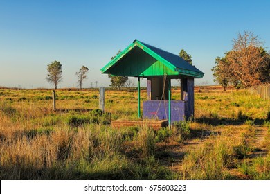 An old ticket booth at an abandoned drive in movie theater located in rural Texas