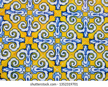 Old Tiles Made Of Valencian Ceramics, On The Facade Of The Central Market Of Valencia, Spain