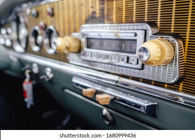 Old Timer Car Radio Dashboard Close Up