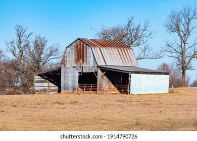 Old Tin Barn On A Rural Arkansas Farm