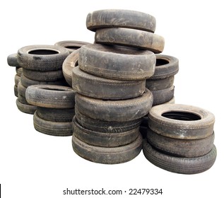 Old tires stacked, isolated on white background - Powered by Shutterstock