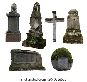 Old tombstones on a white background isolated.