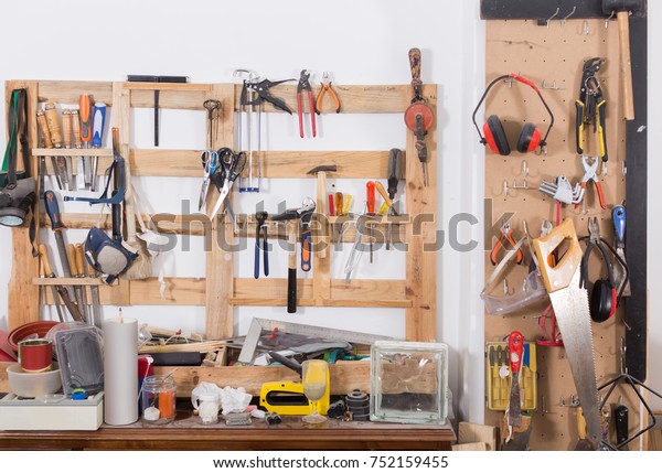 Old Tools Hanging On Wall Workshop Stock Photo Edit Now 752159455