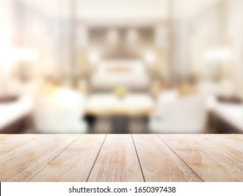 Old Top Wood Table With Blur Background