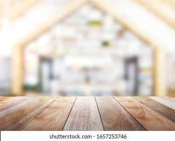 Old Top Wood Table with Blur Background