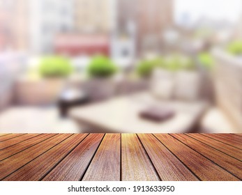 Old Top Wood Table With Blur Background