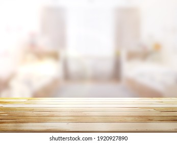 Old Top Wood Table With Blur Background