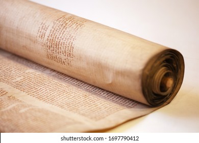 Old torah scroll book close up detail. Torah Jewish People. Shallow depth of field