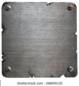 Old Torn Metal Plate With Bolts Isolated