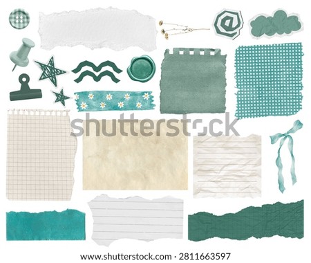 Old Torn paper notes vintage style,floral stickers Aesthetic collection for scrapbooking, journaling,digital planners, and creative designs,set elements.Retro Notebook Paper Pieces Vector illustration