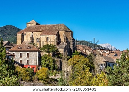 Old town of the beautiful village of Anso, Pyrenees region, Huesca, Aragon, Spain. Anso is one of the most beautiful villages in Spain.